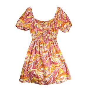 Chloe & Rene Off-Shoulder Peasant Dress Plus Sz 2X Orange Boho Pattern Smocked
